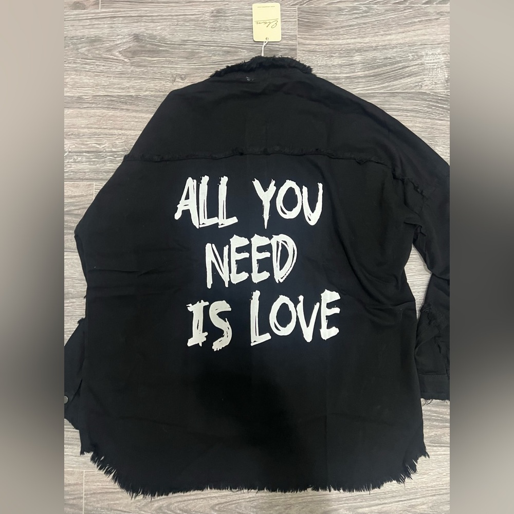 NWT Elan Black Graphic Women's “all You Need is Love” Shirt/Jacket Size XL - Picture 4 of 6